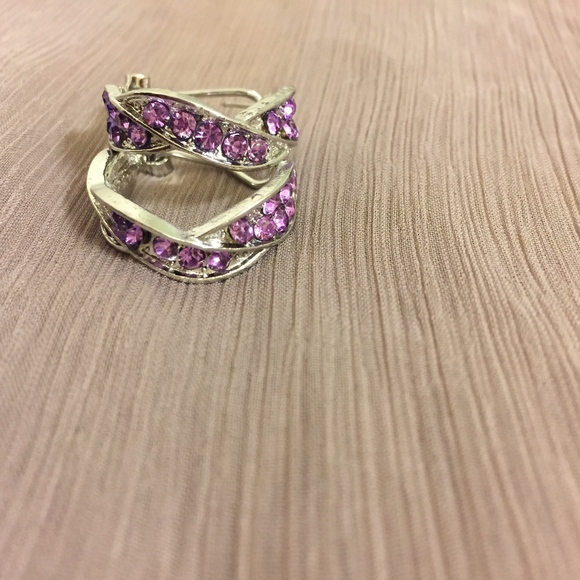 Purple Crystal and Silver Earrings - Picture 4 of 5